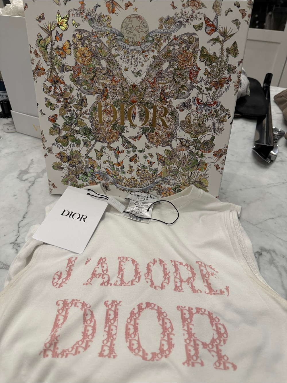 Dior White Tank Top with Pink 'J'Adore Dior' Logo - Picture 5 of 6